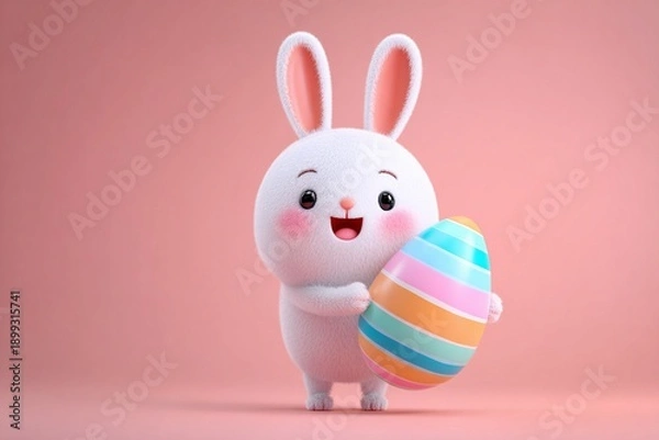 Obraz Cute Easter Bunny Holding Colorful Egg