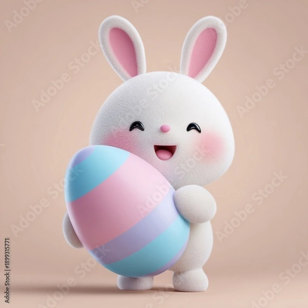 Obraz Cute Easter Bunny Holding Colorful Egg