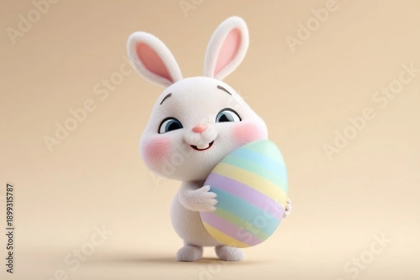 Obraz Cute Easter Bunny Holding Colorful Egg