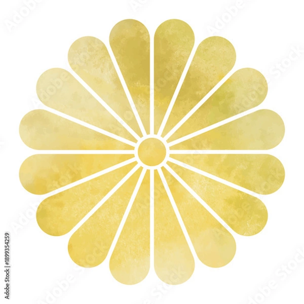 Obraz 水彩ゴールドの和柄の菊のイラスト　ベクター　白背景　切り抜き　透過背景　金色　和風　正月　年賀状　カード　高級感