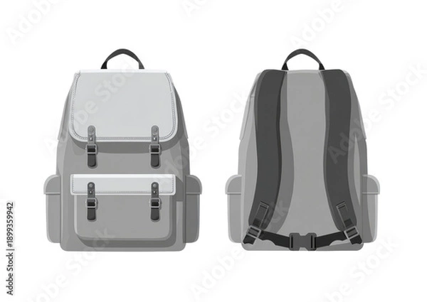 Obraz Gray backpack, front and back views.  Two-tone design
