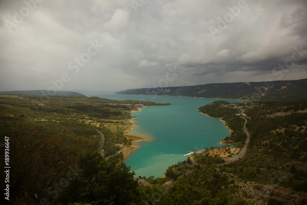 Fototapeta St Croix Lake on a cloudy spring day,  Les Gorges du Verdon, Provence, France