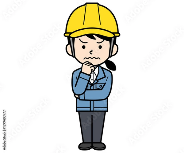 Obraz 悩んでいるヘルメットをかぶった現場監督の女性