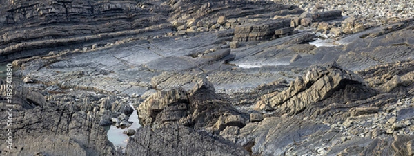 Fototapeta Coastal texture of rocks. Near Hartland Quay. Panorama. Devon. UK