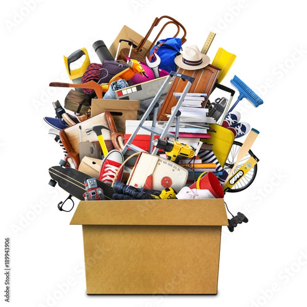 Fototapeta Large pile of household things in a box