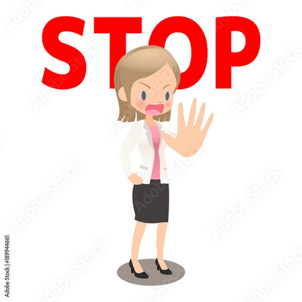 Fototapeta STOPを促すスーツ姿の若い女性会社員