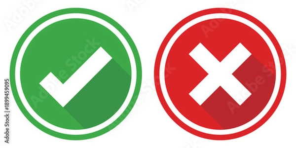 Obraz 正解と不正解を表すチェックとバツのシンプルなアイコンベクターセット