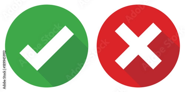 Obraz 正解と不正解を表すチェックとバツのシンプルなアイコンベクターセット