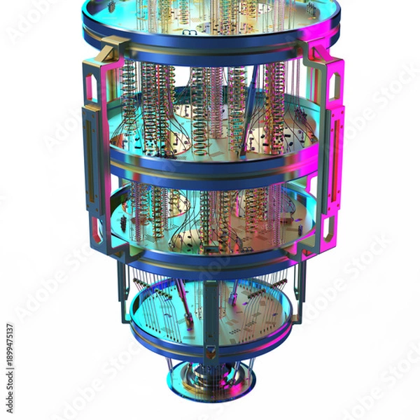 Fototapeta Quantum computer machine with neon light isolated