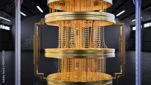 Fototapeta Golden quantum computer machine close up