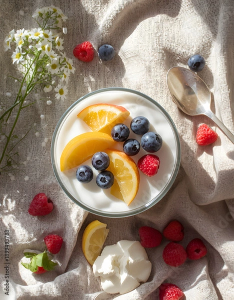 Obraz Yogurt dessert flat lay