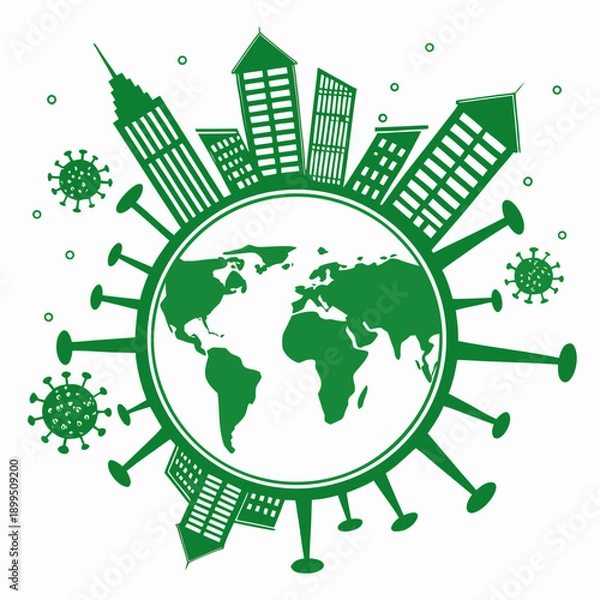 Obraz Global sustainability with interconnected elements and green technology icons