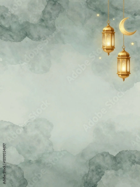 Obraz Dreamy Ramadan Mist Background with Hanging Lanterns
