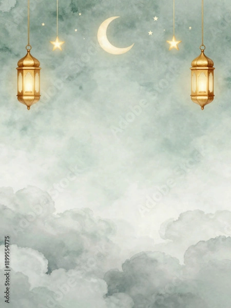 Obraz Soft Islamic Ramadan Background with Crescent and Lantern