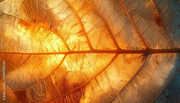 Obraz Golden Leaf Texture with Veins Closeup.