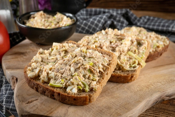 Obraz Sandwich with tuna paste and eggs.