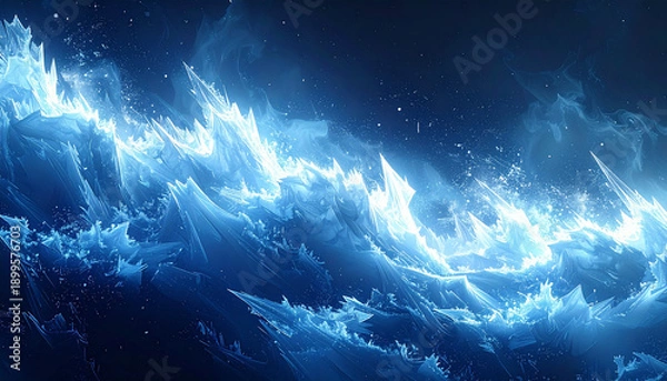 Obraz 青い氷の波が斜めに流れる冬の躍動感ある背景