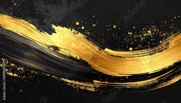 Obraz 黒地に金色の筆が描く大胆な波形