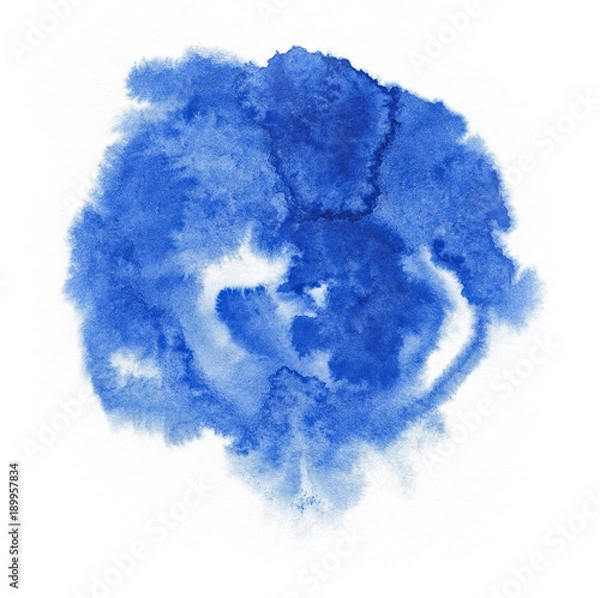 Fototapeta Watercolor. Abstract blue spot on white watercolor paper.