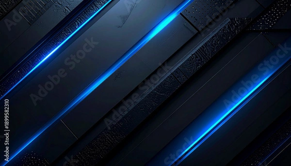 Obraz 青い光のストライプ黒背景