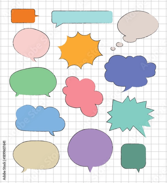 Fototapeta Hand drawn colorful vector speech bubbles