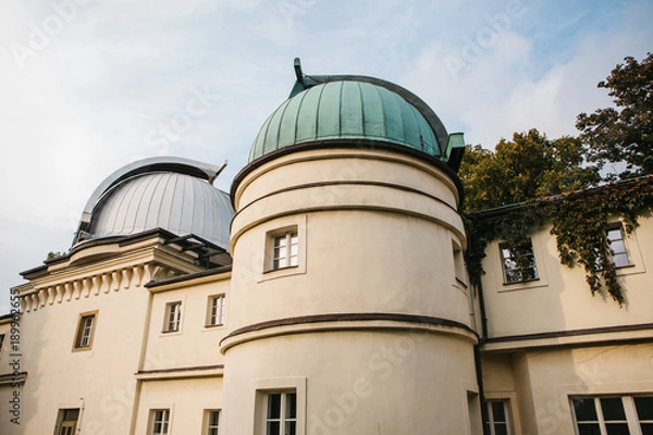 Fototapeta Observatory on Petrishin Hill in Prague in the Czech Republic. Exploring the cosmos and the universe with a telescope.