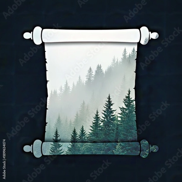 Obraz Mystical Forest Landscape Scroll Image for Creative Projects