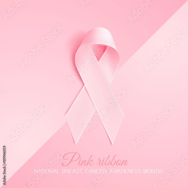 Fototapeta Vector realistic 3d pink silk ribbon breast cancer