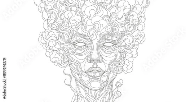 Obraz  a-face-emerging-from-smoke-line-art.