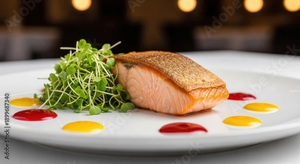 Obraz breakfast with fried eggs and salmon