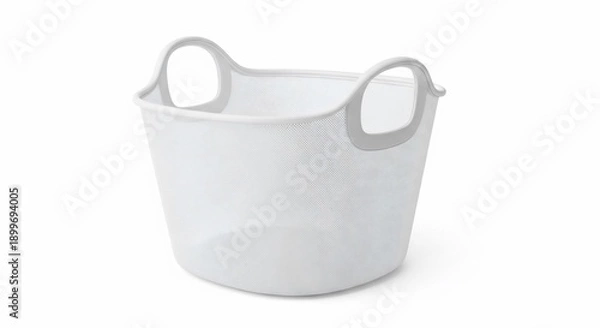 Obraz White Plastic Bucket with Handles Isolated.