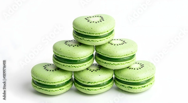 Obraz Stack of Green Macarons on White Background