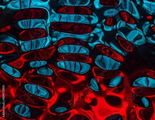 Obraz Abstract wavy surface reflecting red and cyan light