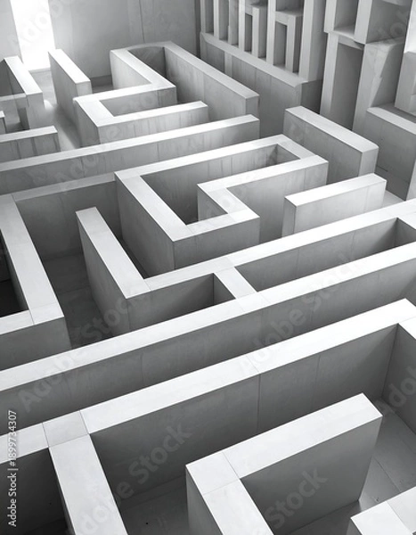 Obraz Grey, geometric, concrete maze with sharp angles and dramatic lighting