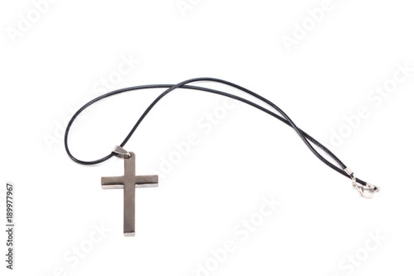 Obraz Cross with chain on white background