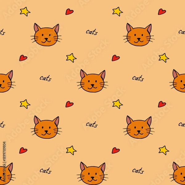 Obraz Seamless pattern with cute orange cats on light orange background.eps