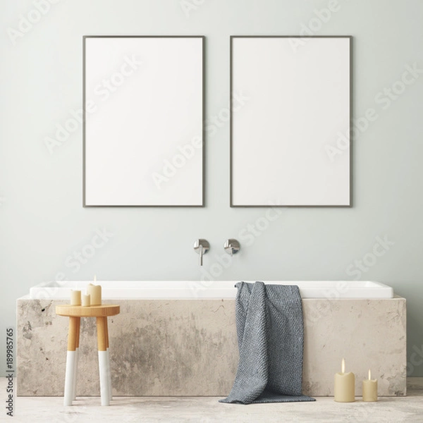 Fototapeta Mock up poster in the bathroom in a modern style 3d