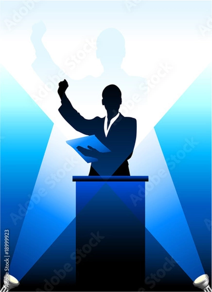 Obraz Business/political speaker silhouette behind a podium