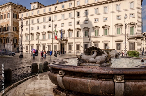 Fototapeta Plac Chigi Palace w Rzymie, widok na Pałac Chigi, siedziba rządu włoskiego. Rzym, Włochy.