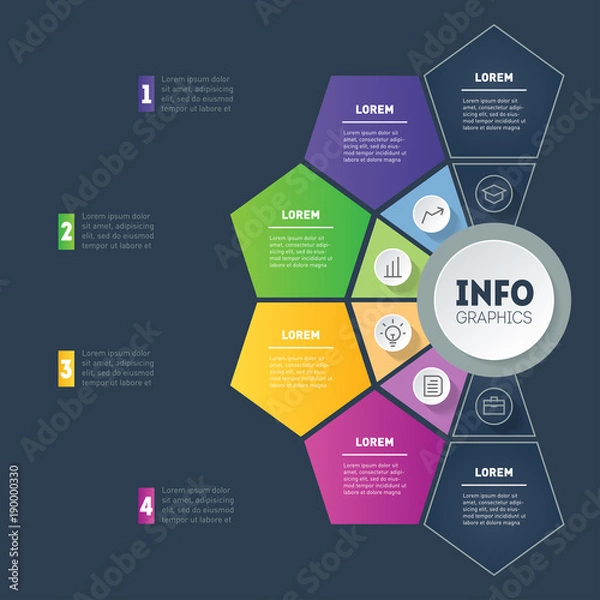 Fototapeta Business presentation concept with 4 options. Vector infographic of technology or education process with 4 parts. Annual report. Web Template of a info graphics, chart, diagram on light background.