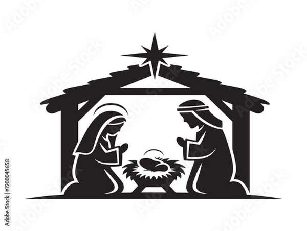 Obraz Minimalist nativity scene silhouette vector