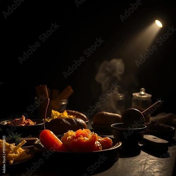 Obraz Culinary chiaroscuro grid, light and shadow dance across sustenance ,  pattern,  visual