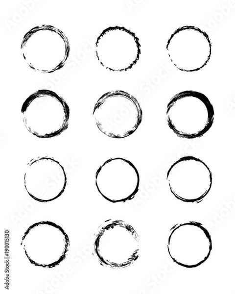 Fototapeta Collection modern grunge black circle frame. Grunge vignette set