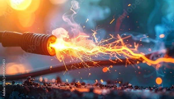 Fototapeta Electrical Surge with Sparks Exploding from a Wire Energetic Power Concept.