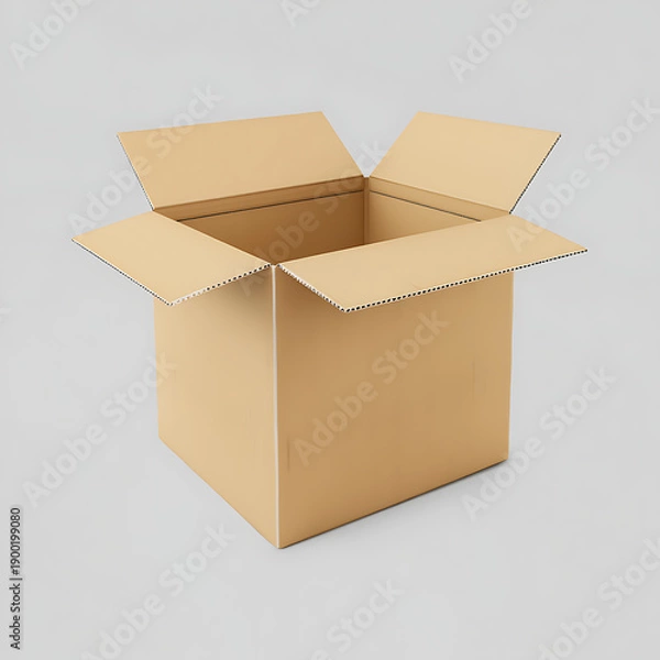 Obraz Open Brown Cardboard Box on Gray Background empty isolated on a transparent background
