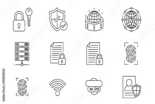 Obraz Cyber Security and Data Protection Line Icons Set