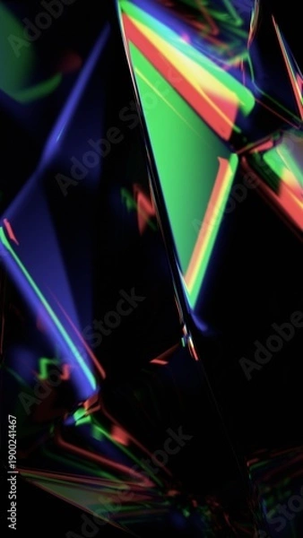 Obraz Abstract reflections and refractions on glass shape, vertical 3d render