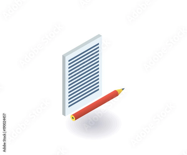 Fototapeta Paper and pencil icon. Vector illustration in flat isometric 3D style.