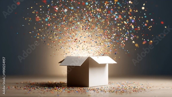 Obraz Surprise box opening with confetti