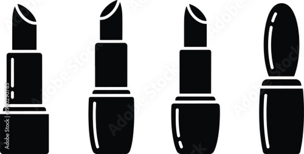 Obraz Solid Lipstick Makeup Icon Set in Bold Black Silhouette Style